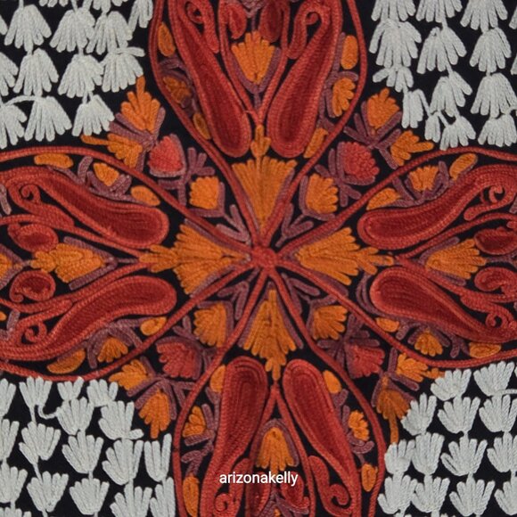 NWOT Wool Scarf With Chain Stitch Embroidery Fall Autumn Colors Kashmir Scarves - Picture 7 of 16